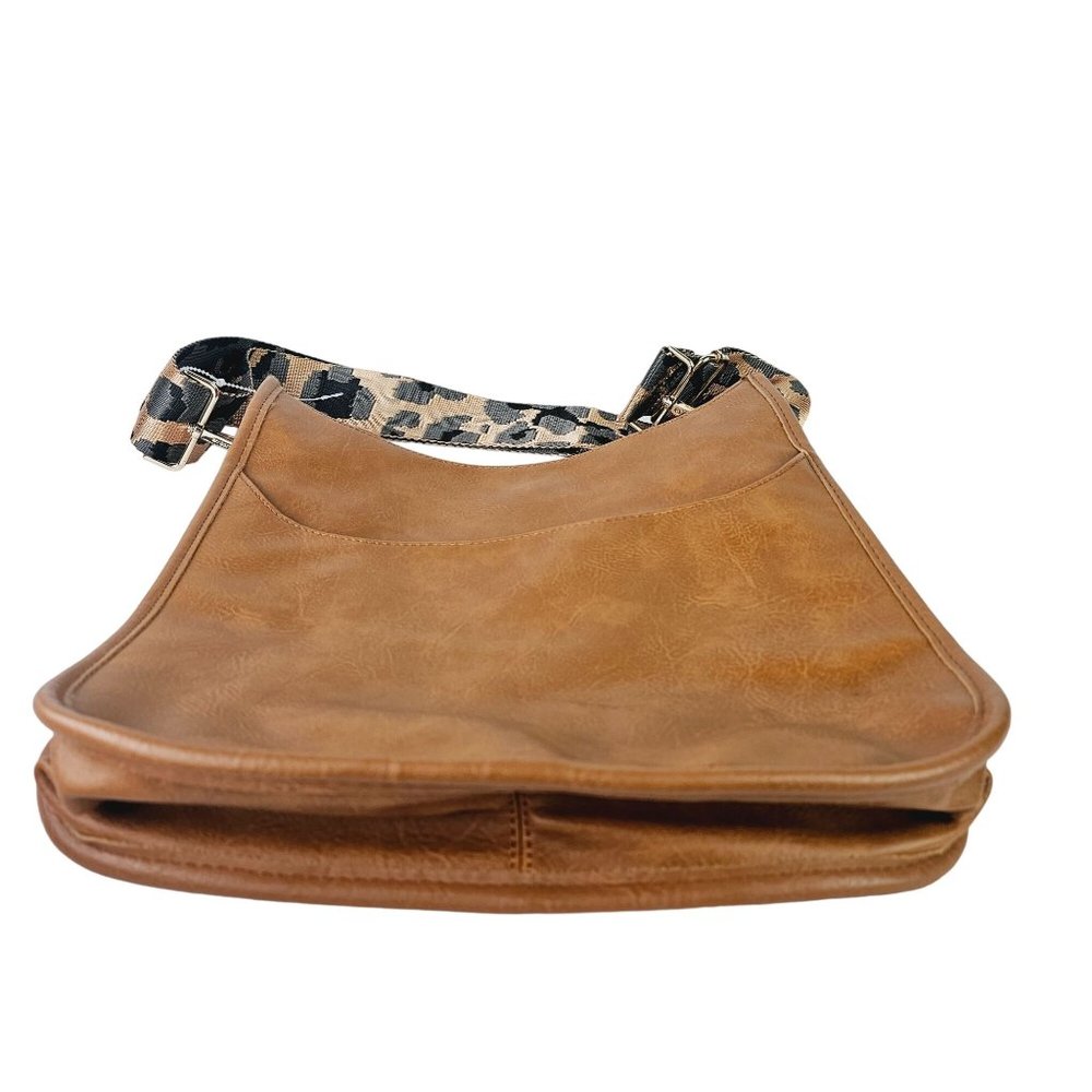 ah.dorned Camel Color Vegan Leather Open Body Crossbody Messenger w/ Camo Strap - Picture 9 of 9